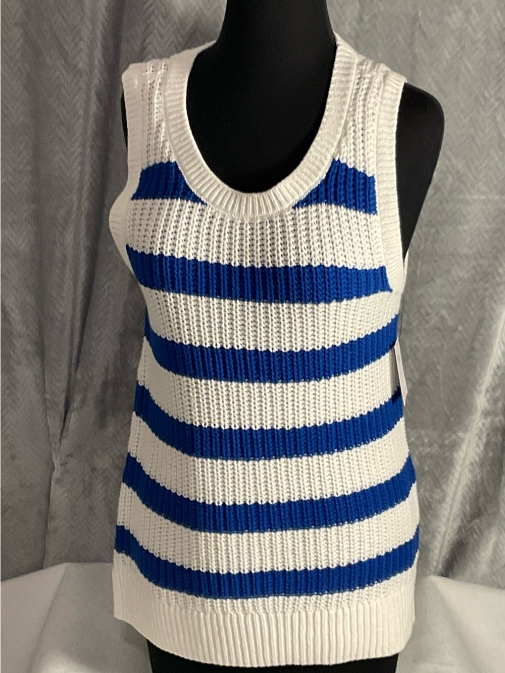Striped Knit Tank Top in White and Blue - Women